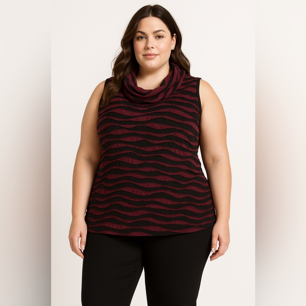 I C Collection Sleeveless Burgundy and Black Tank Top with Cowl Neck - XXL